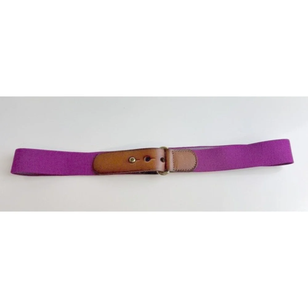Loft Purple Elastic Cinch Belt Tan Leather Metal Stud Closure Vintage Chic 47-36
